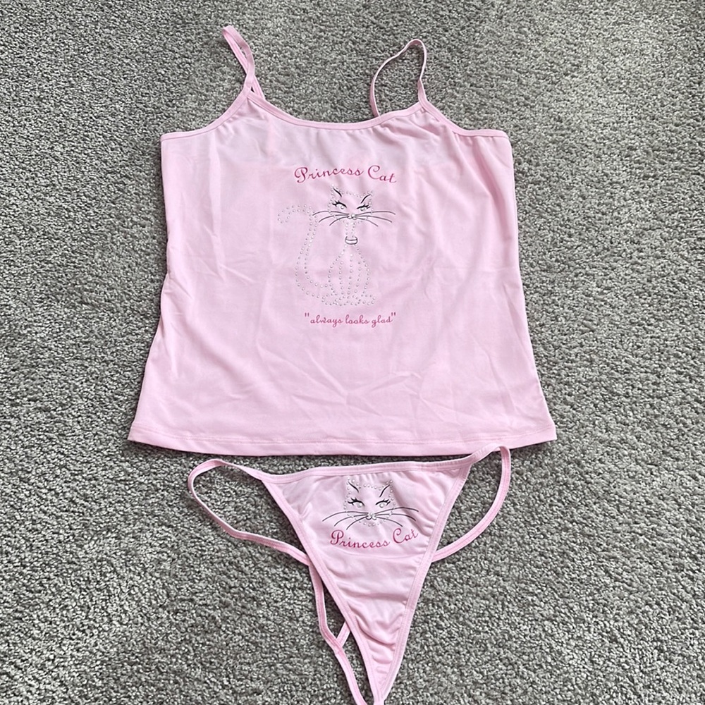 Princess Cat Rhinestone Cami Set